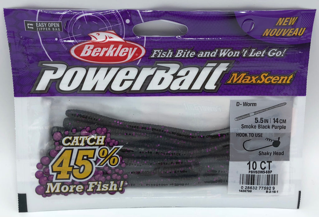 Berkley PowerBait MaxScent Flat Worm - 3.6 Inch, Smoke Black Purple, 10 Pack, Freshwater Bass Fishing
